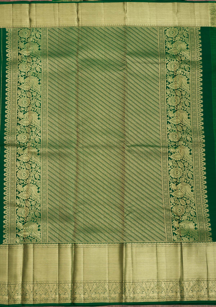 Bottle Green Zariwork Pure Silk Saree-Koskii