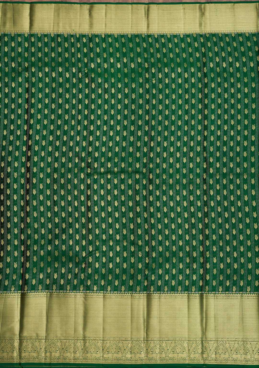 Bottle Green Zariwork Pure Silk Saree-Koskii
