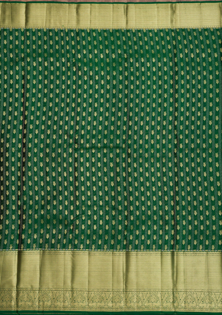 Bottle Green Zariwork Pure Silk Saree-Koskii