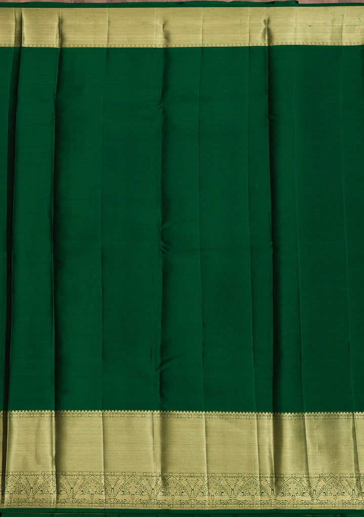 Bottle Green Zariwork Pure Silk Saree-Koskii