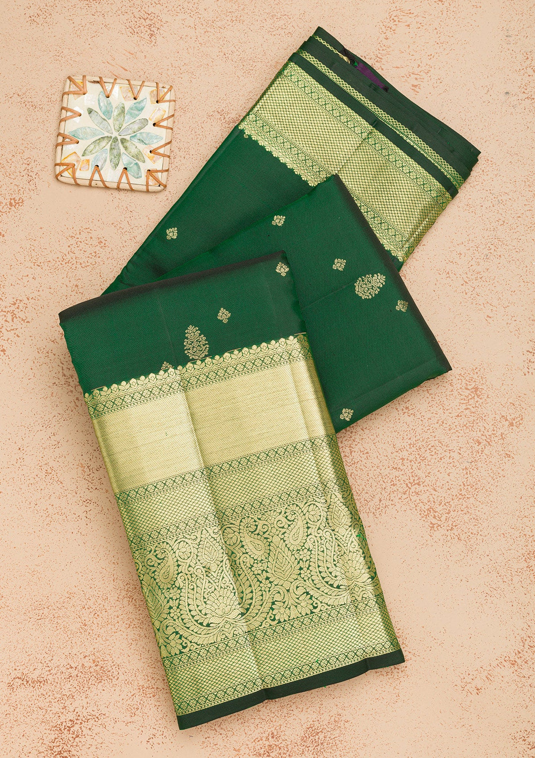 Bottle Green Zariwork Pure Silk Saree-Koskii