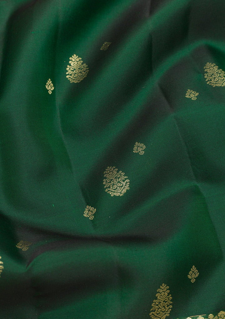 Bottle Green Zariwork Pure Silk Saree-Koskii