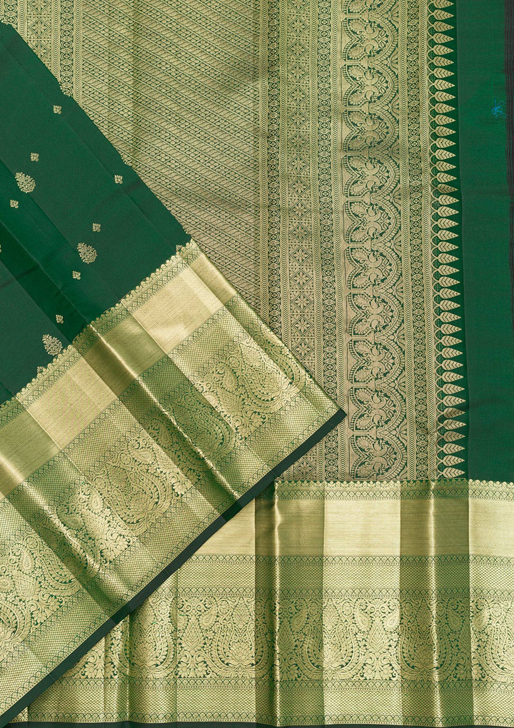 Bottle Green Zariwork Pure Silk Saree-Koskii