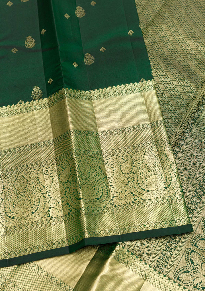 Bottle Green Zariwork Pure Silk Saree-Koskii