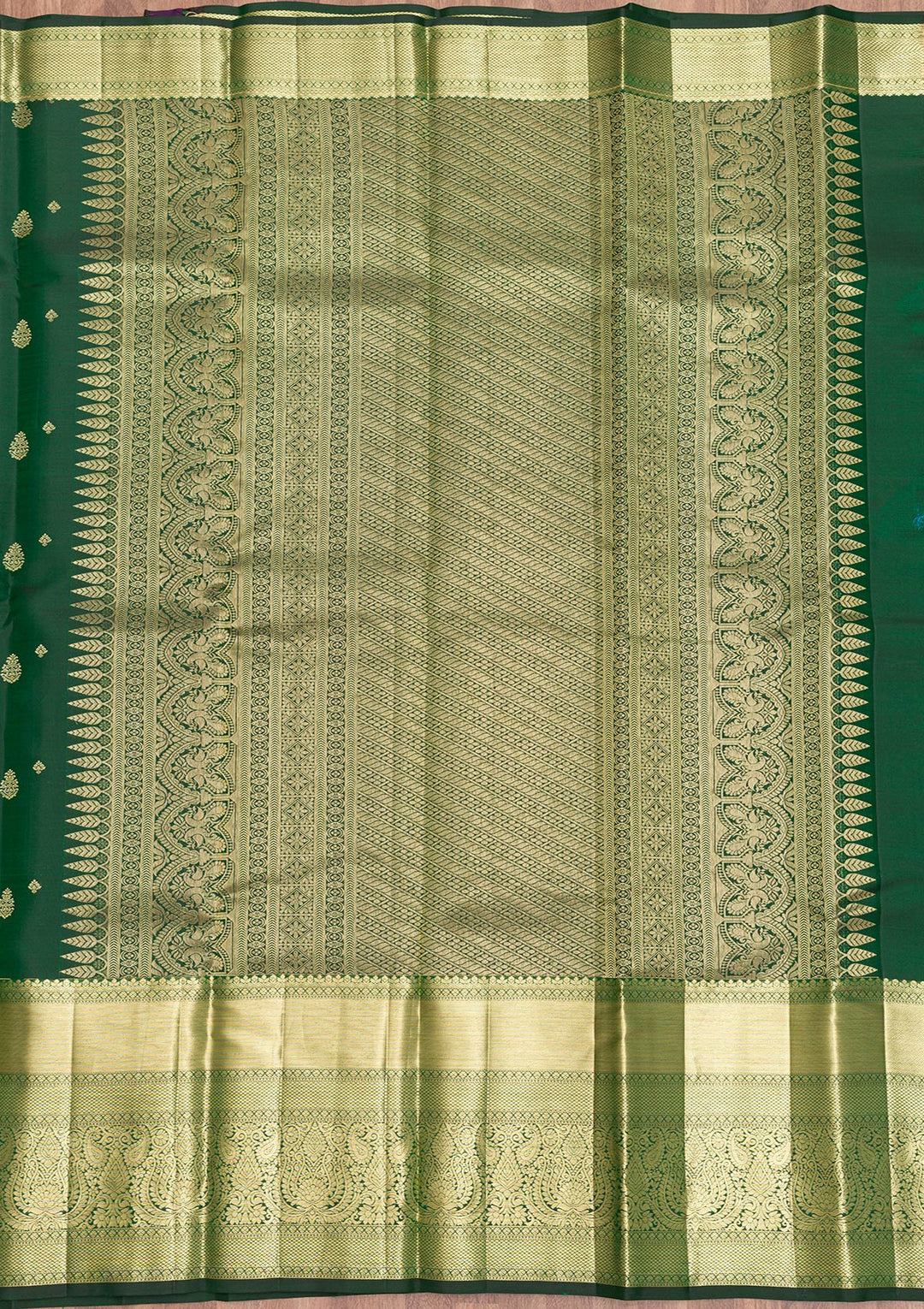 Bottle Green Zariwork Pure Silk Saree-Koskii