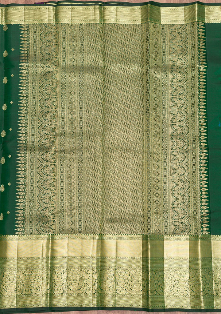 Bottle Green Zariwork Pure Silk Saree-Koskii