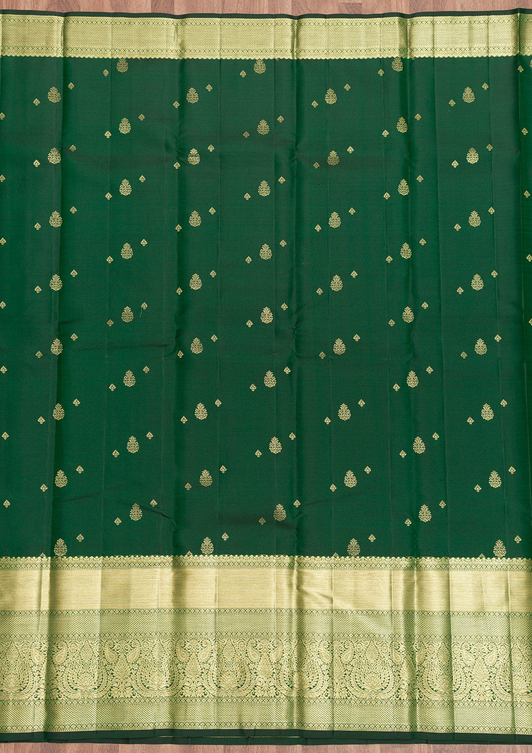 Bottle Green Zariwork Pure Silk Saree-Koskii