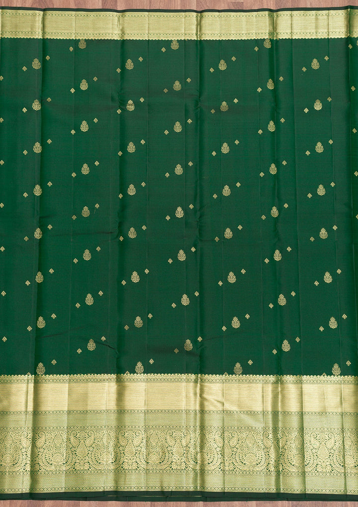 Bottle Green Zariwork Pure Silk Saree-Koskii