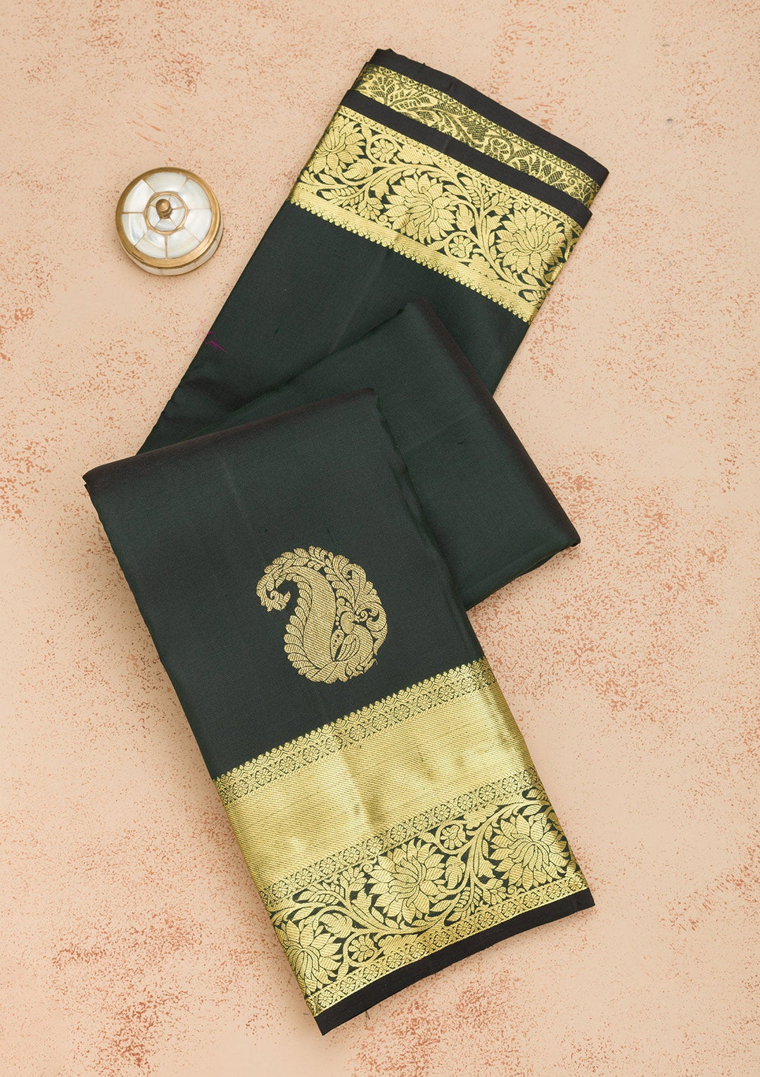 Bottle Green Zariwork Pure Silk Saree-Koskii