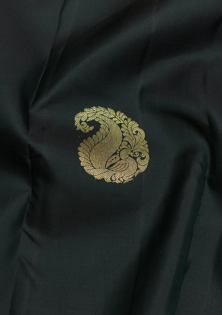 Bottle Green Zariwork Pure Silk Saree-Koskii