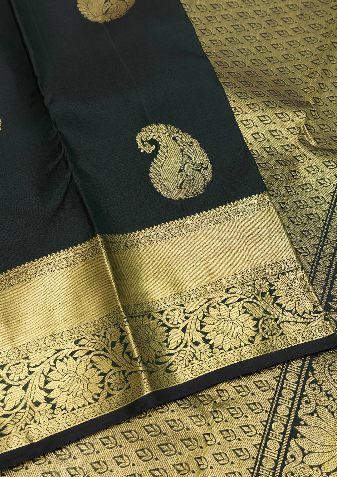 Bottle Green Zariwork Pure Silk Saree-Koskii