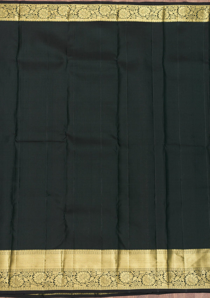 Bottle Green Zariwork Pure Silk Saree-Koskii
