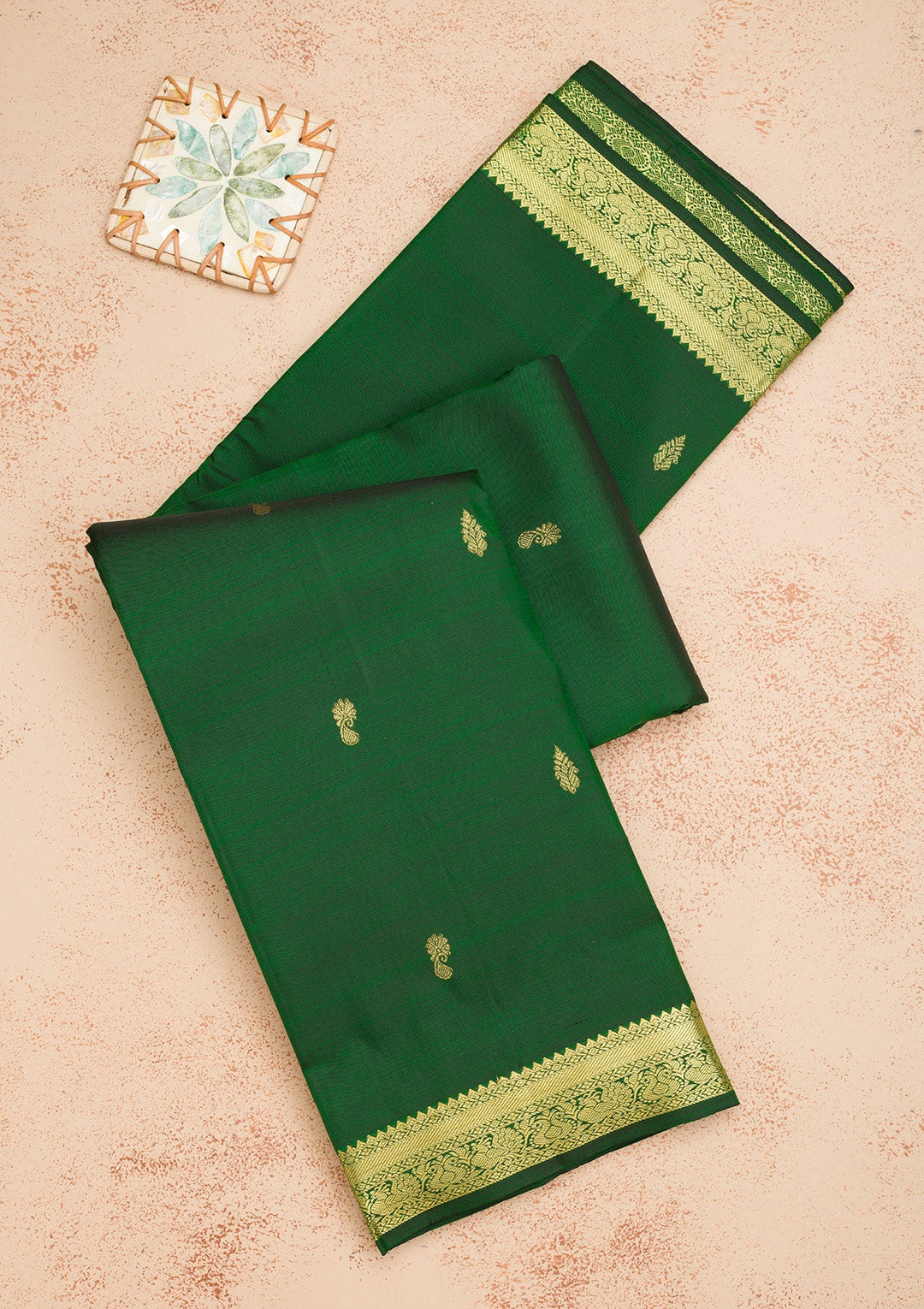 Bottle Green Zariwork Pure Silk Saree-Koskii