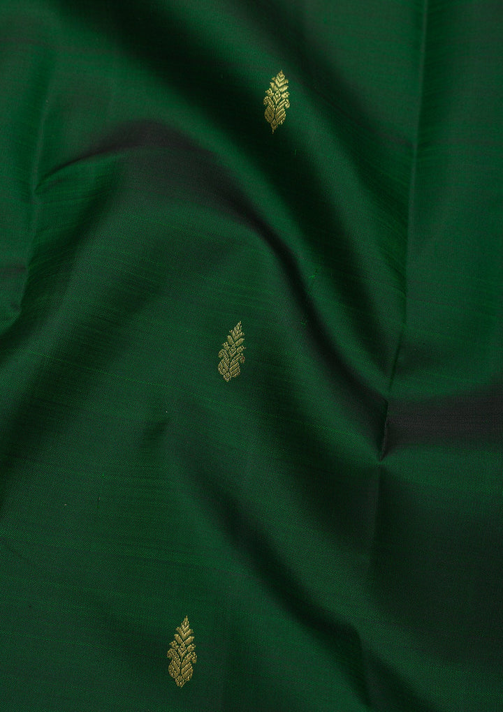 Bottle Green Zariwork Pure Silk Saree-Koskii