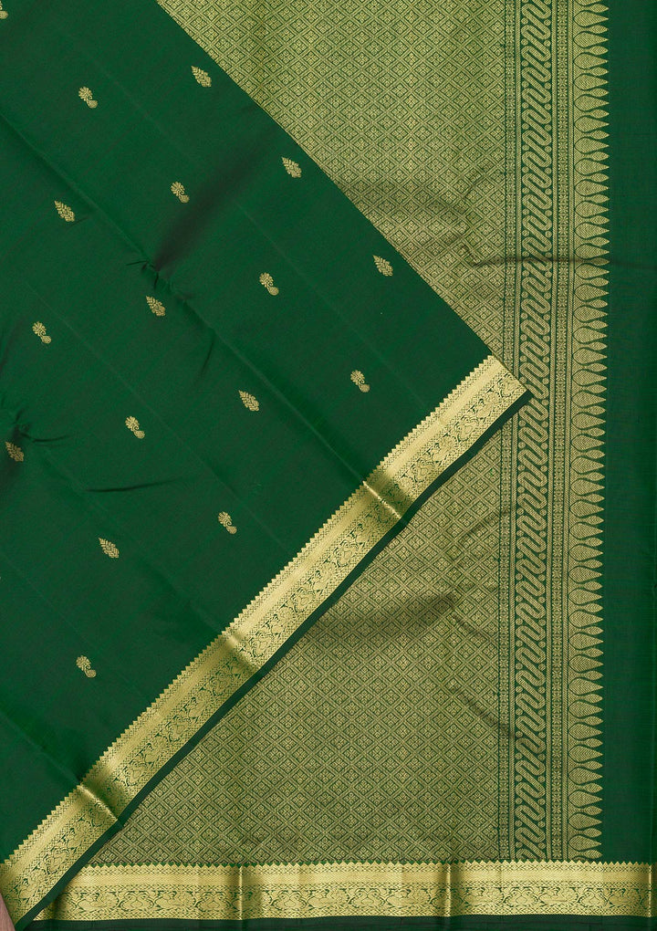 Bottle Green Zariwork Pure Silk Saree-Koskii