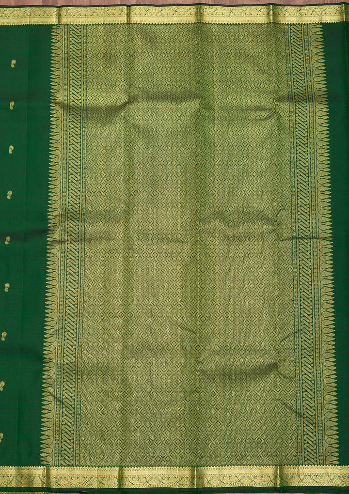 Bottle Green Zariwork Pure Silk Saree-Koskii