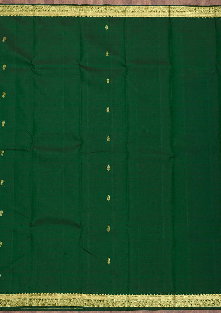 Bottle Green Zariwork Pure Silk Saree-Koskii