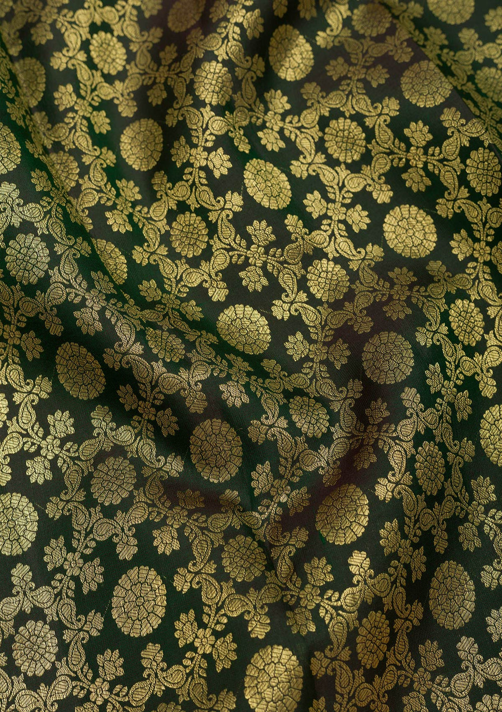 Bottle Green Zariwork Pure Silk Saree-Koskii