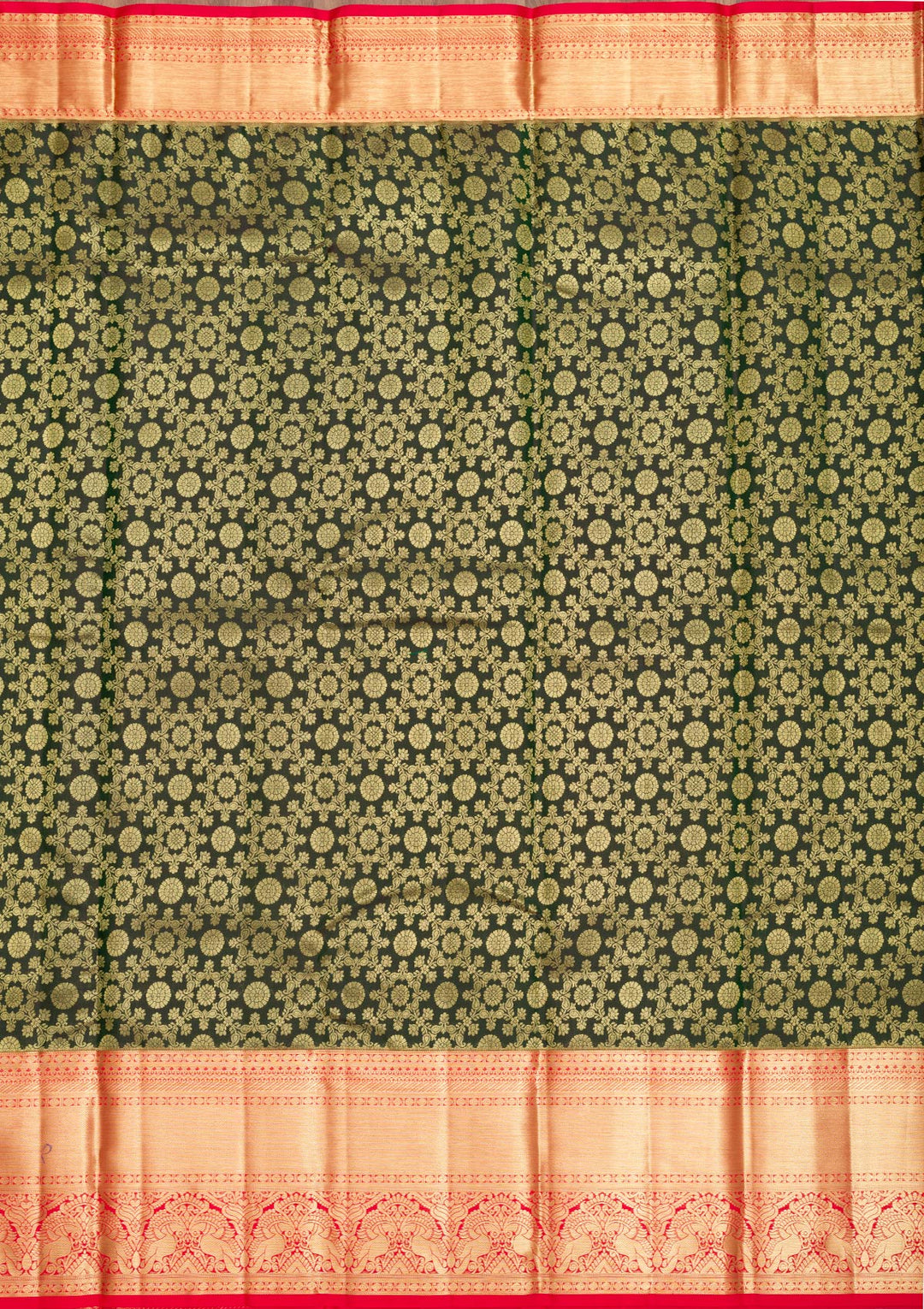 Bottle Green Zariwork Pure Silk Saree-Koskii