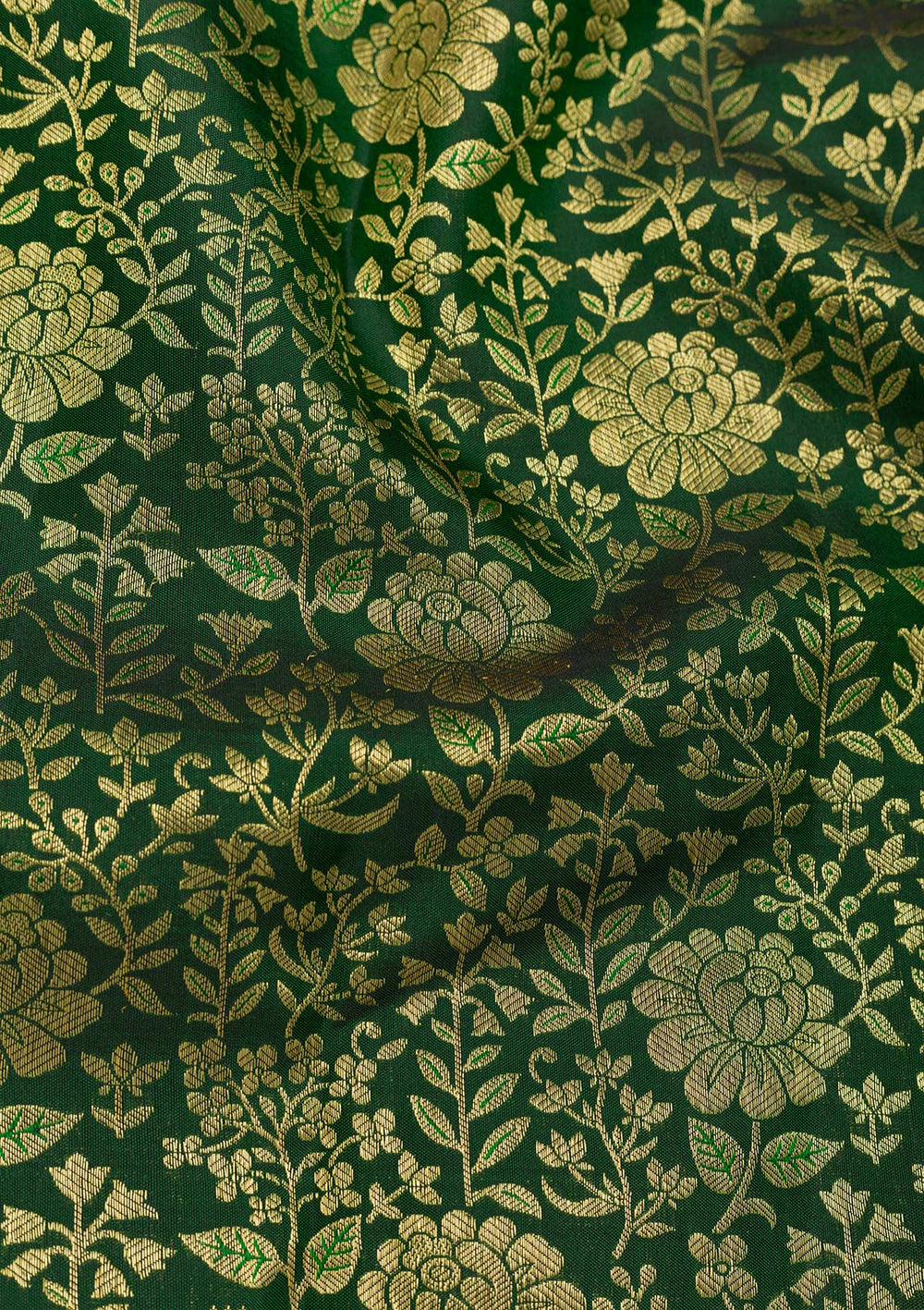 Bottle Green Zariwork Pure Silk Saree-Koskii