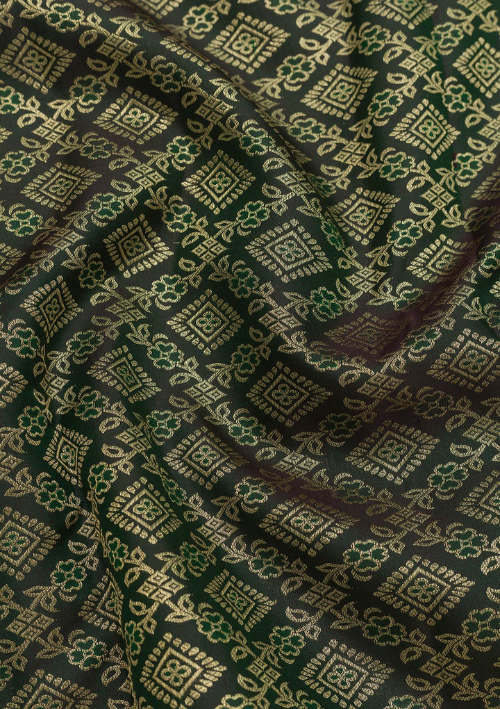 Bottle Green Zariwork Pure Silk Saree-Koskii