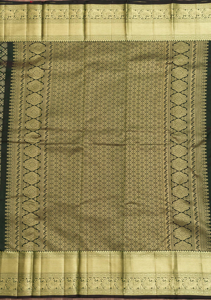 Bottle Green Zariwork Pure Silk Saree-Koskii