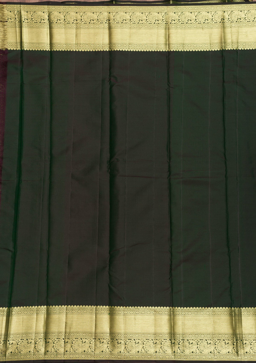 Bottle Green Zariwork Pure Silk Saree-Koskii
