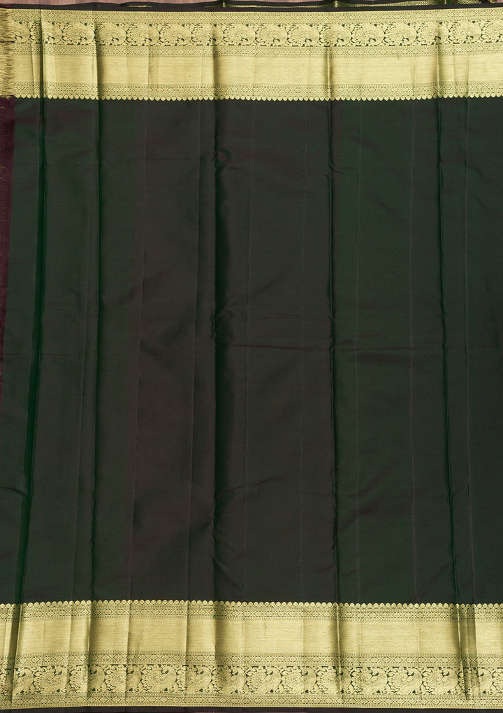 Bottle Green Zariwork Pure Silk Saree-Koskii