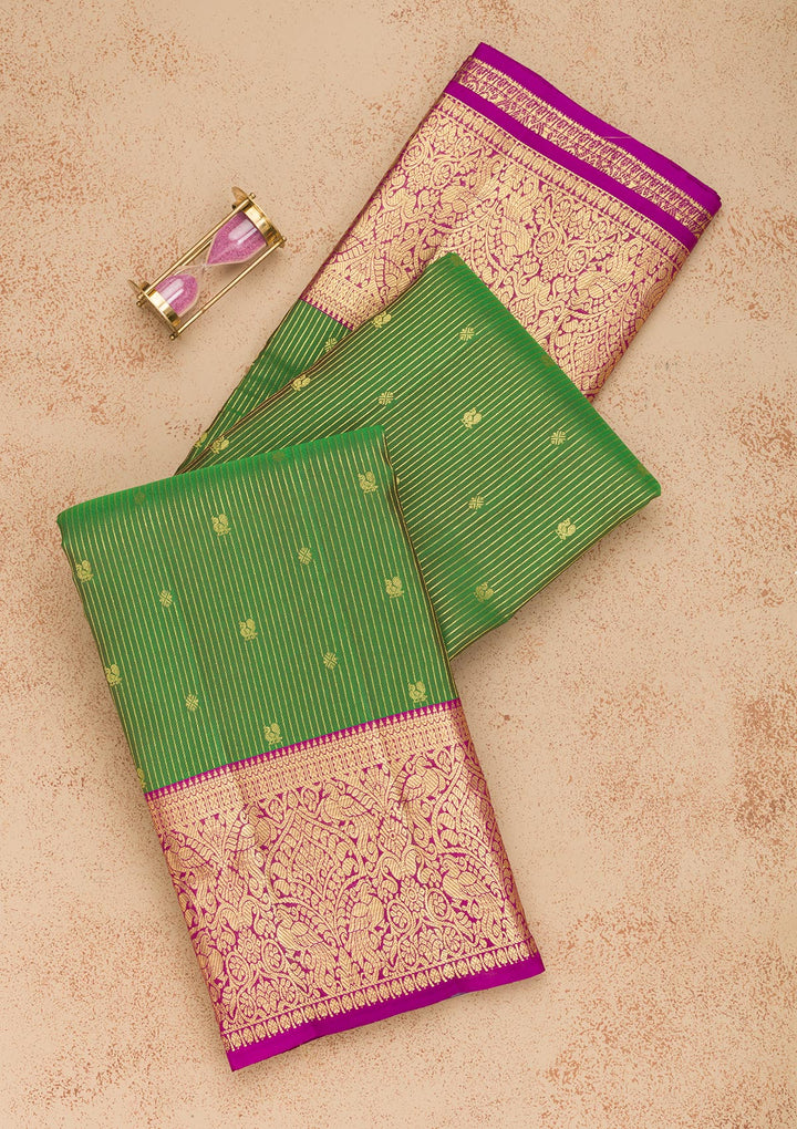 Bottle Green Zariwork Pure Silk Saree-Koskii