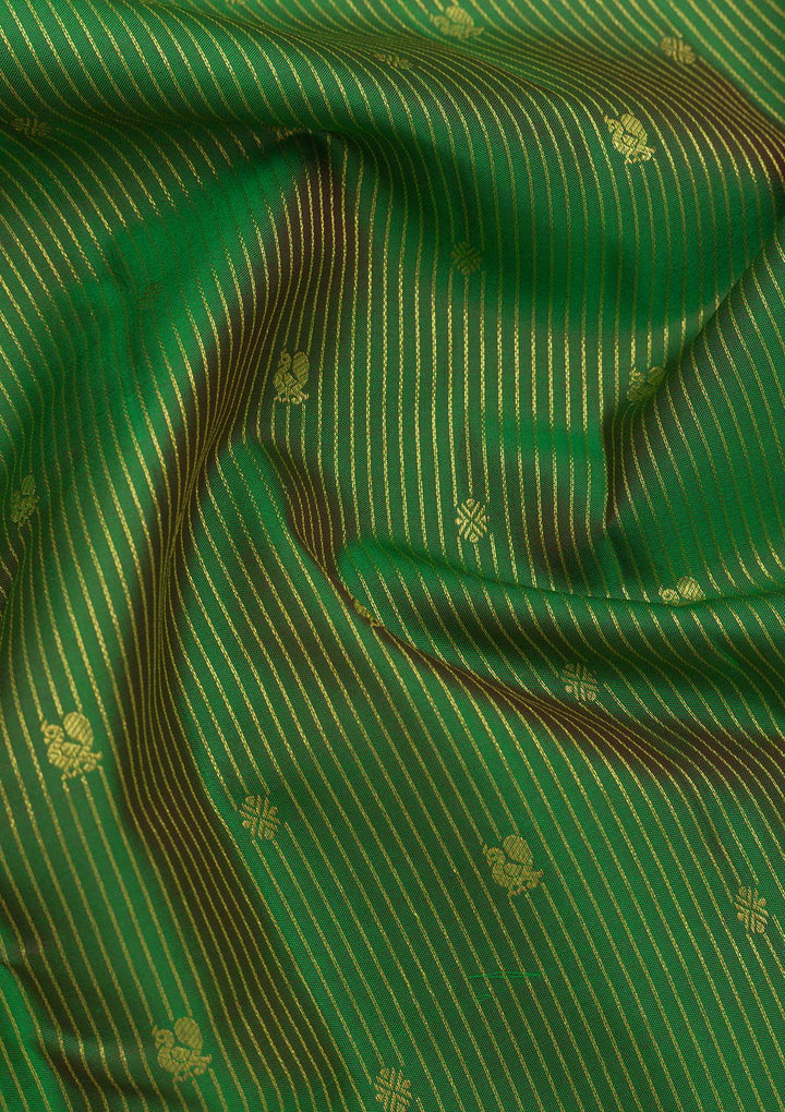 Bottle Green Zariwork Pure Silk Saree-Koskii