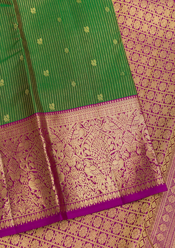 Bottle Green Zariwork Pure Silk Saree-Koskii