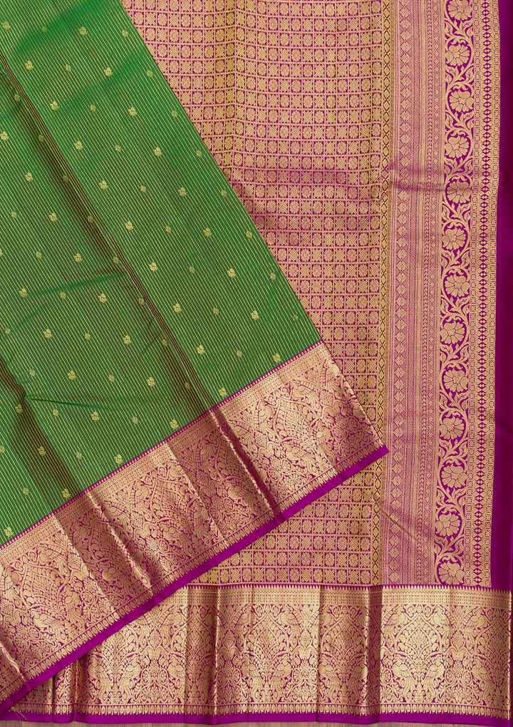 Bottle Green Zariwork Pure Silk Saree-Koskii