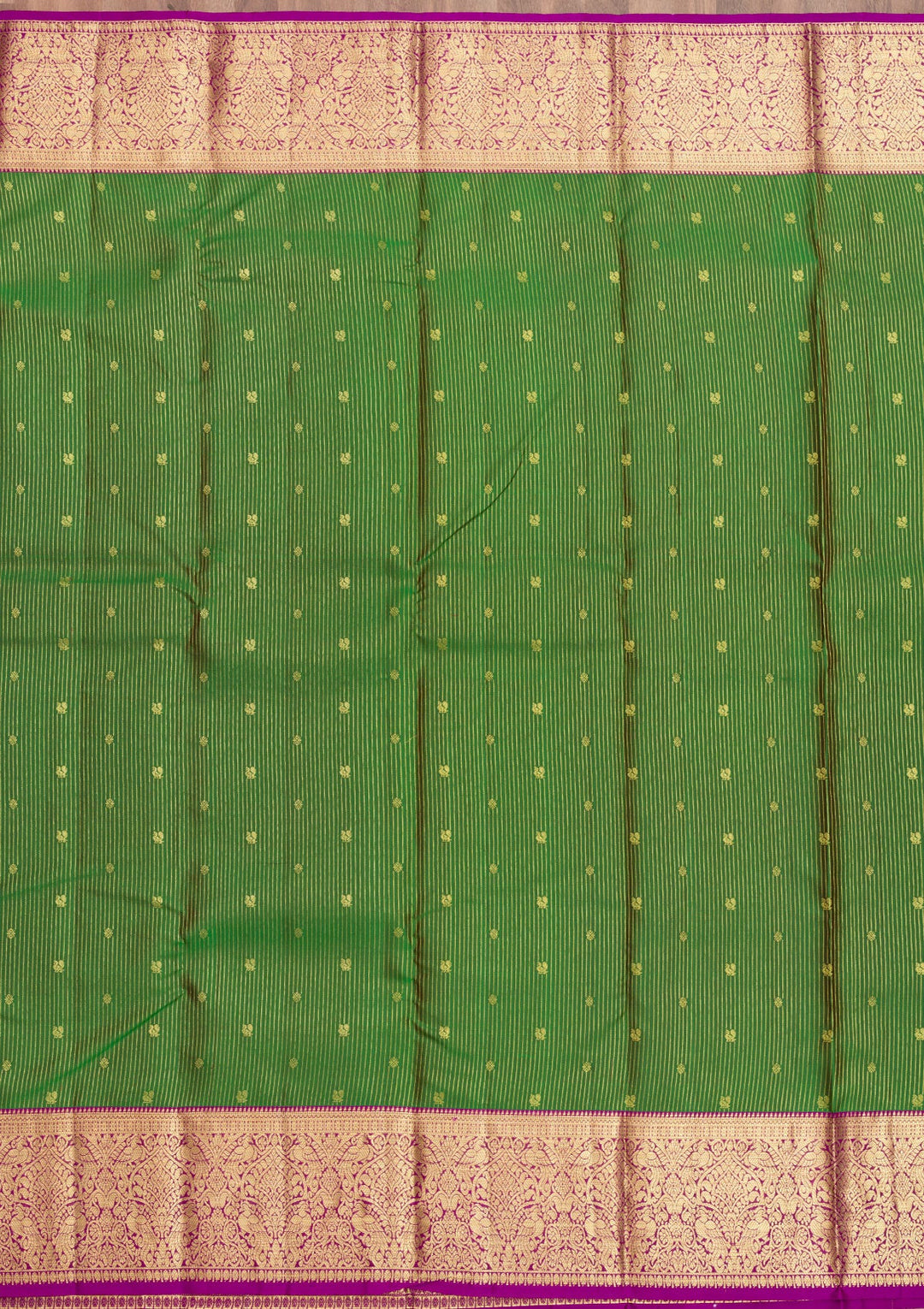 Bottle Green Zariwork Pure Silk Saree-Koskii