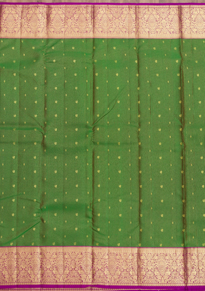 Bottle Green Zariwork Pure Silk Saree-Koskii