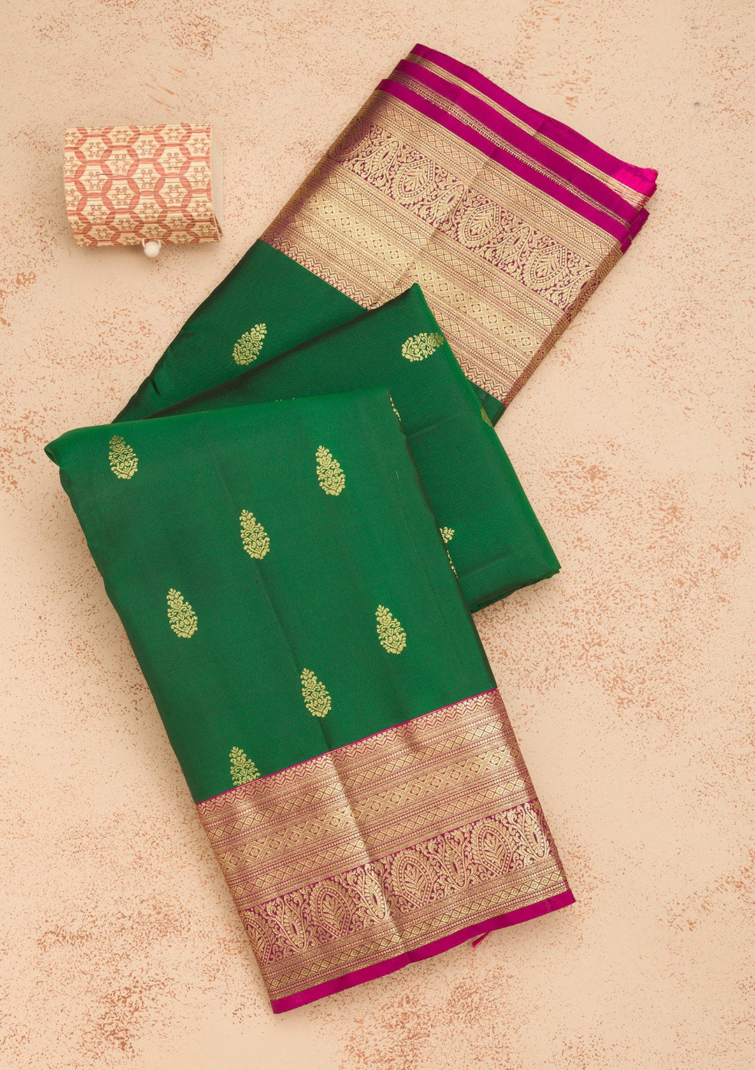 Bottle Green Zariwork Pure Silk Saree-Koskii