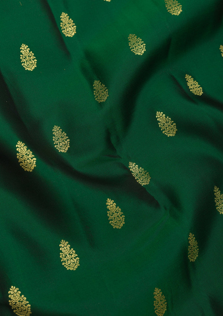 Bottle Green Zariwork Pure Silk Saree-Koskii