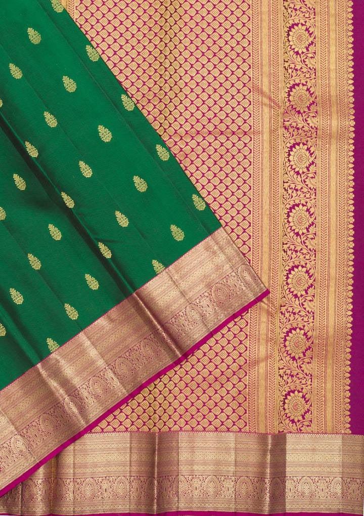 Bottle Green Zariwork Pure Silk Saree-Koskii