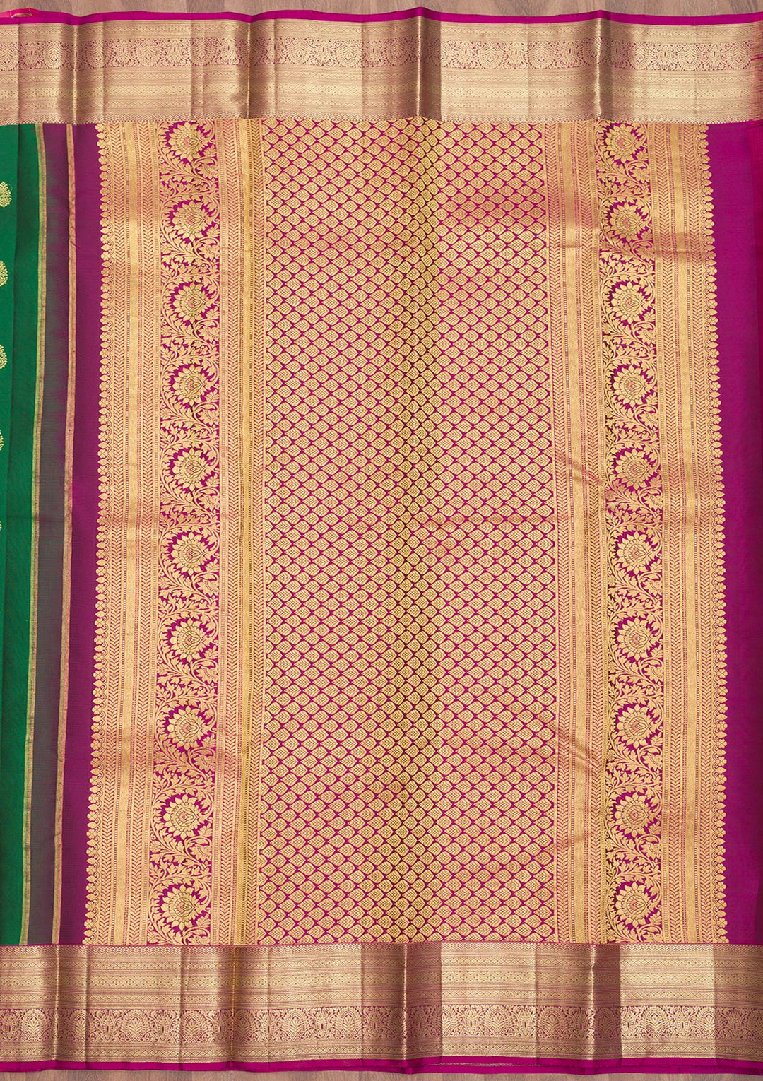 Bottle Green Zariwork Pure Silk Saree-Koskii