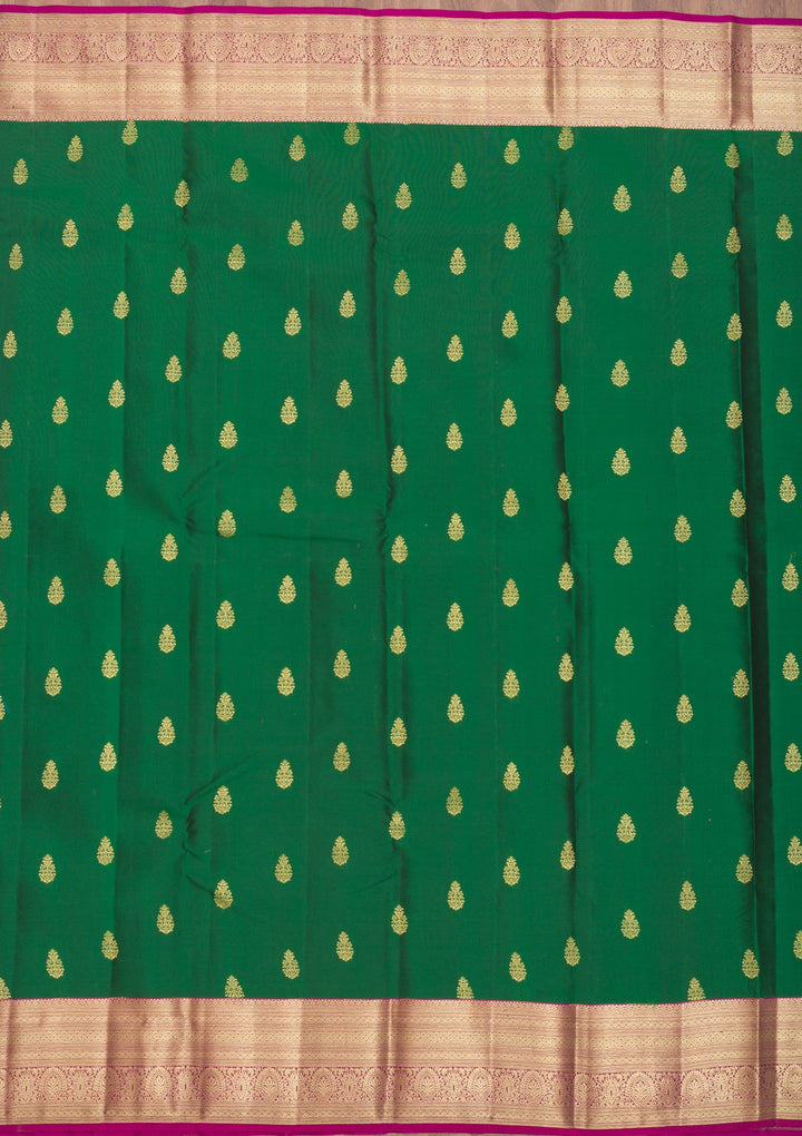 Bottle Green Zariwork Pure Silk Saree-Koskii