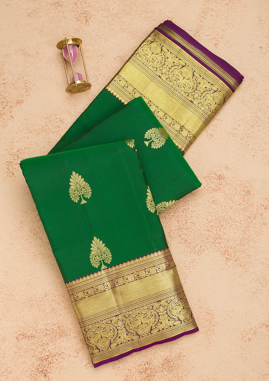 Bottle Green Zariwork Pure Silk Saree-Koskii