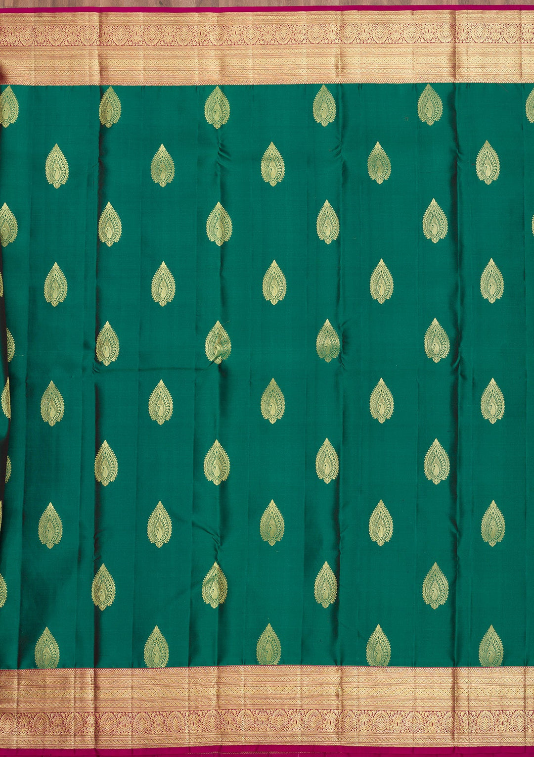 Bottle Green Zariwork Pure Silk Saree-Koskii