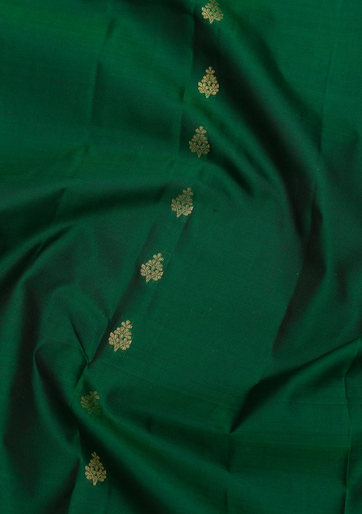 Bottle Green Zariwork Pure Silk Saree-Koskii