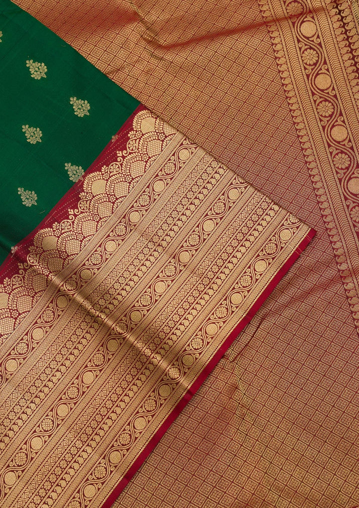 Bottle Green Zariwork Pure Silk Saree-Koskii