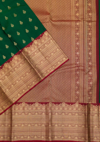 Bottle Green Zariwork Pure Silk Saree-Koskii