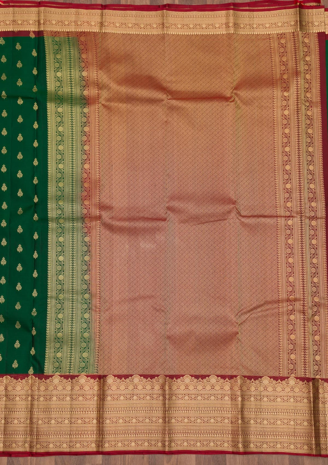 Bottle Green Zariwork Pure Silk Saree-Koskii