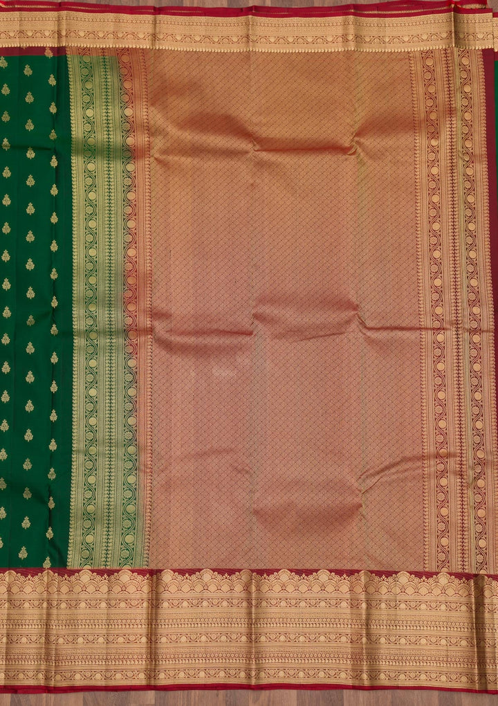 Bottle Green Zariwork Pure Silk Saree-Koskii
