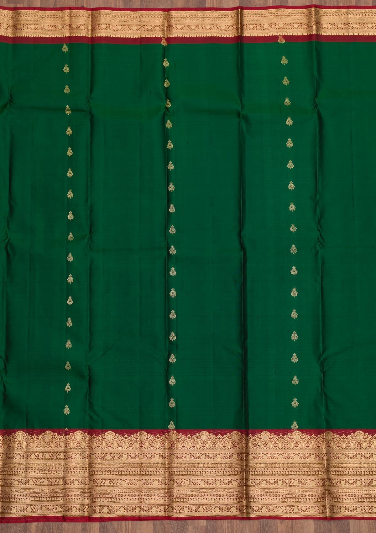 Bottle Green Zariwork Pure Silk Saree-Koskii