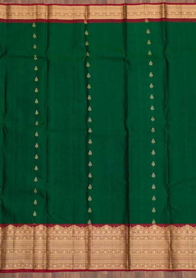 Bottle Green Zariwork Pure Silk Saree-Koskii