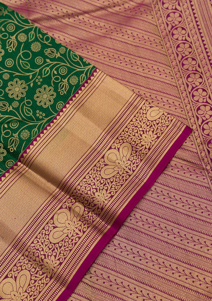 Bottle Green Zariwork Pure Silk Saree-Koskii