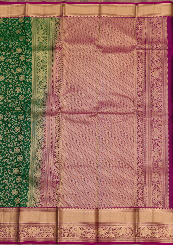 Bottle Green Zariwork Pure Silk Saree-Koskii